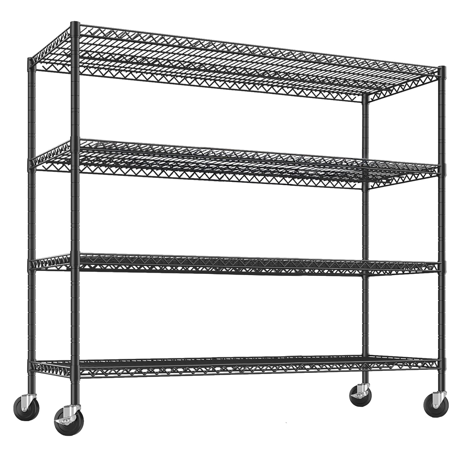 4 Tier Adjustable Metal Shelf, Utility Storage Rack with Wheels, Heavy ...
