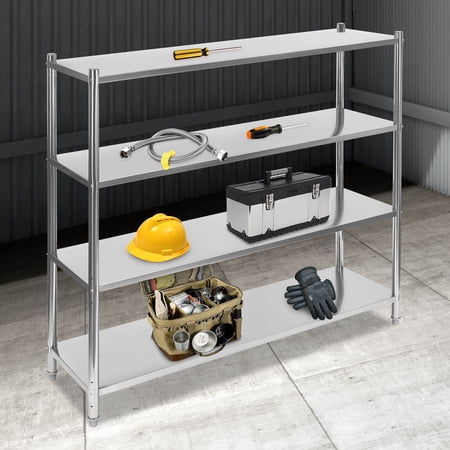 4 Tier Adjustable Shelf Storage, Stainless Steel Heavy Duty Shelving Silver 59.1*17.7*61in for Shopping Malls, Supermarkets, Convenience Stores