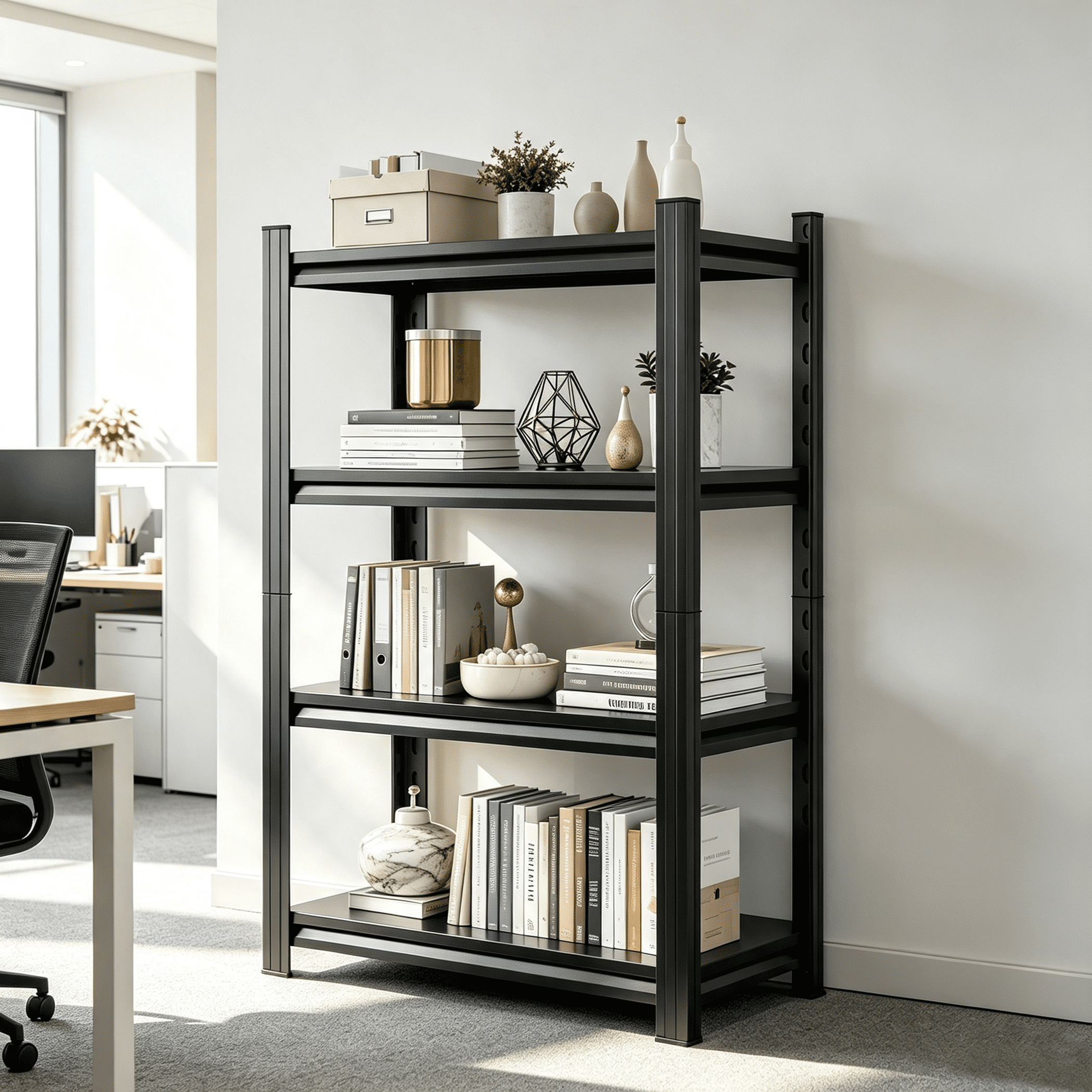 4-Tier Adjustable Storage Rack, Garage Organizer with Adjustable Shelves, Black
