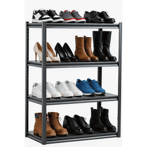 4 Tier Adjustable Storage Shelves, Heavy Duty Metal Storage Rack, Shelving Units Utility Shelf for Kitchen, Pantry, Bathroom, Garage, Office Organization and Storage, Black, 12"D x 16"W x 44" H