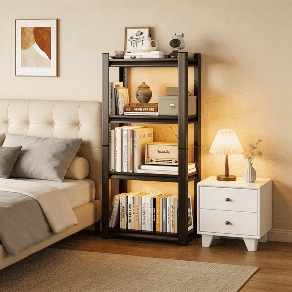 4 Tier Adjustable Storage Shelves,Heavy Duty Metal Storage Rack,Shelving Units Utility Shelf for Kitchen,Pantry,Bathroom,Garage,Office Organization and Storage,Black,14"D x 20"W x 44"H