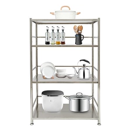 4-Tier Adjustable Storage Shelves with Wheels,31.5 * 15.7 * 47.2in Stainless Steel Metal Foldable Organizer Rack, Heavy Duty Closet Organizer for Kitchen Garage