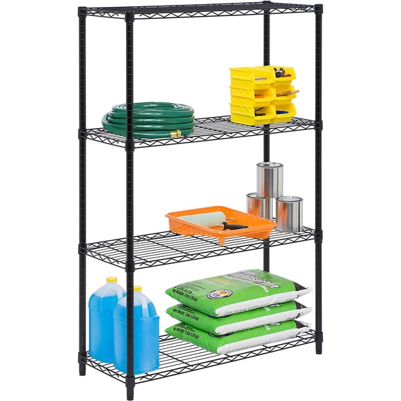4-Tier Adjustable Storage Shelving Unit, 250-Pounds Per Shelf, Adjustable Metal Wire Racks Heavy Duty Standing Shelf Organizer for Kitchen, Closet, Pantry, Garage, Bathroom, Laundry,Black, 4-Tier