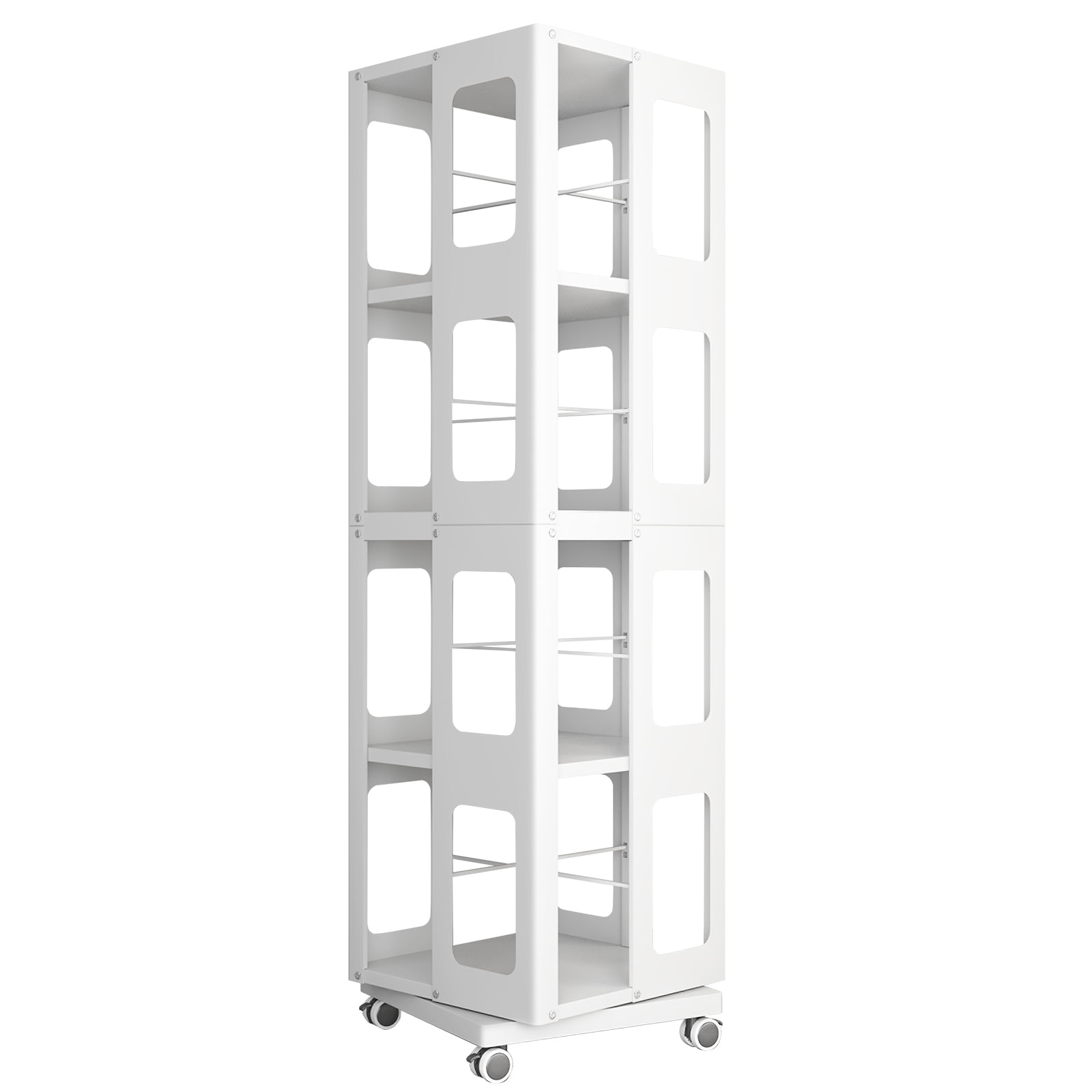 4-Tier All-Steel Rotating Bookshelf with 360° Wheels, Large Size Sturdy ...
