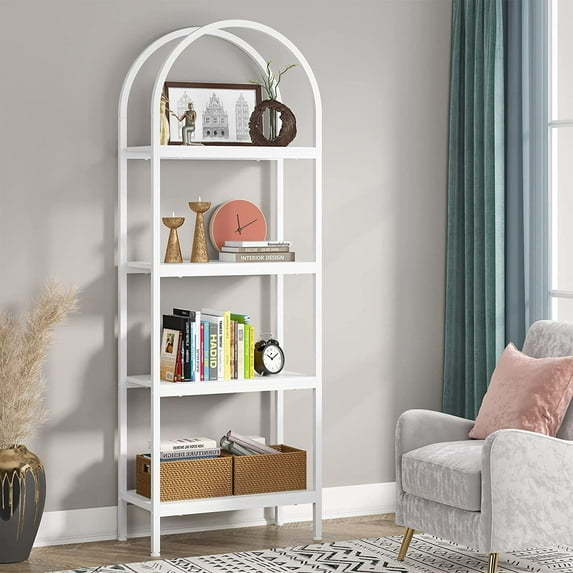 4-Tier Arched Bookshelf 70.8", Storage Shelves, Metal Frame 4 tiers - White