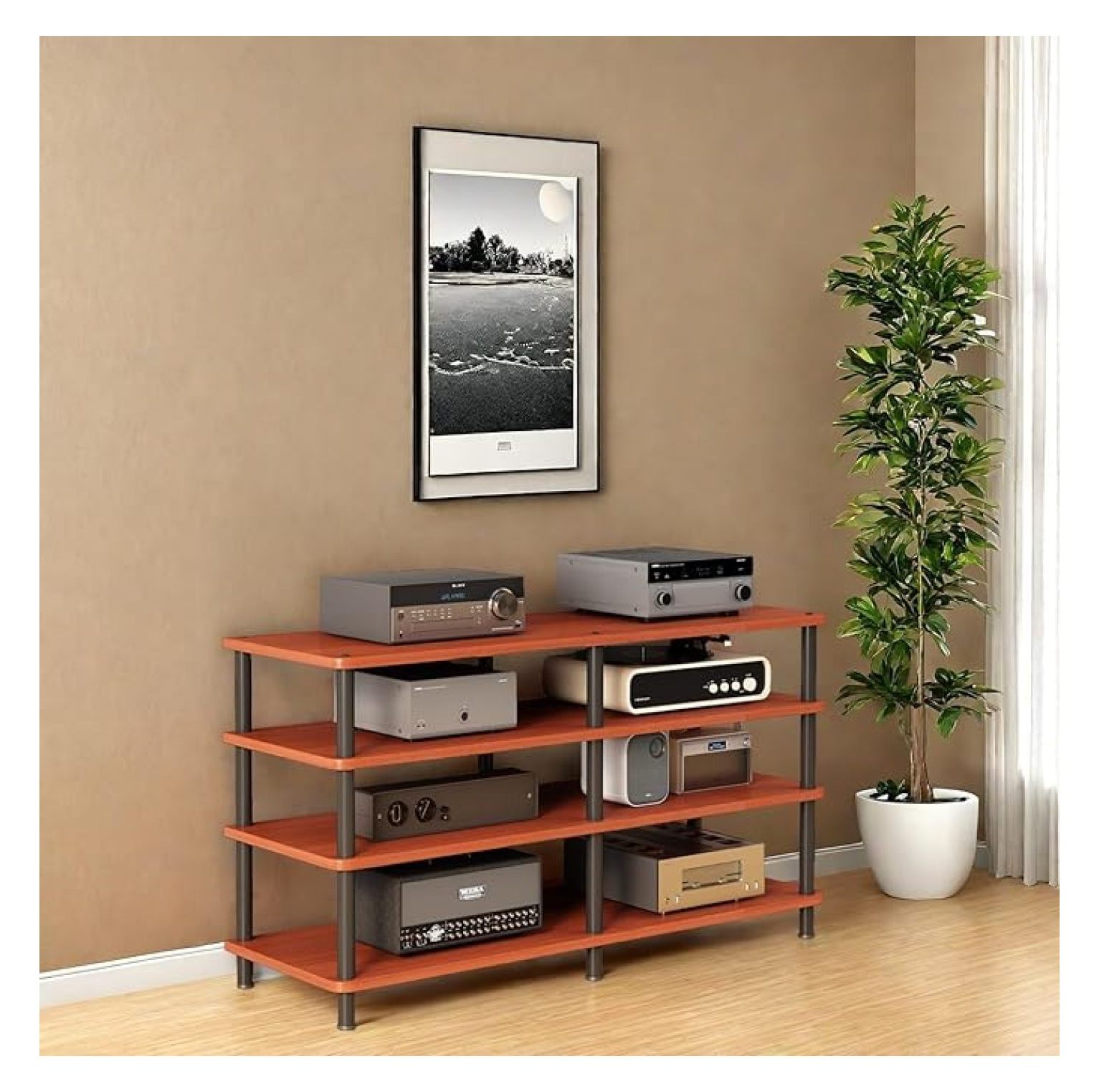 4-Tier Audio Rack, Stereo Rack and AV Media Stand, Record Player Stand ...