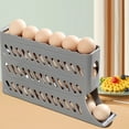 thumbnail image 1 of 4-Tier Automatic Rolling Egg Holder for Fridge - Space-Saving Refrigerator Organizer with Slide Rail & Railing Protection, Holds 30 Eggs, Durable Kitchen Storage Essential, 1 of 3