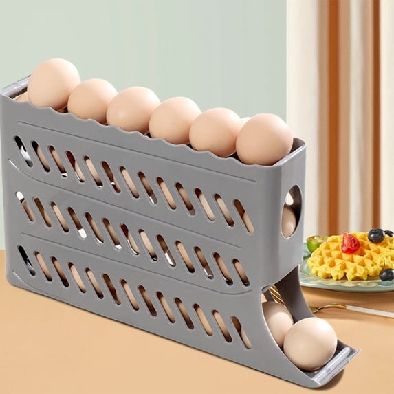 4-Tier Automatic Rolling Egg Holder for Fridge - Space-Saving Refrigerator Organizer with Slide Rail & Railing Protection, Holds 30 Eggs, Durable Kitchen Storage Essential