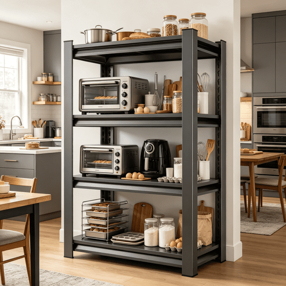 4-Tier Baker's Rack, Heavy Duty Metal Microwave Stand, Industrial Rust-Resistant Utility Shelf, Freestanding Adjustable Shelving, 2500lb Capacity, Stable Storage for Kitchen Living Room Pantry