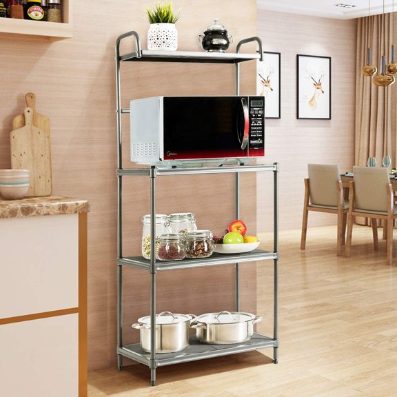 4-Tier Bakers Rack Kitchen Storage Microwave Stand Metal Wire Shelving Unit Grey
