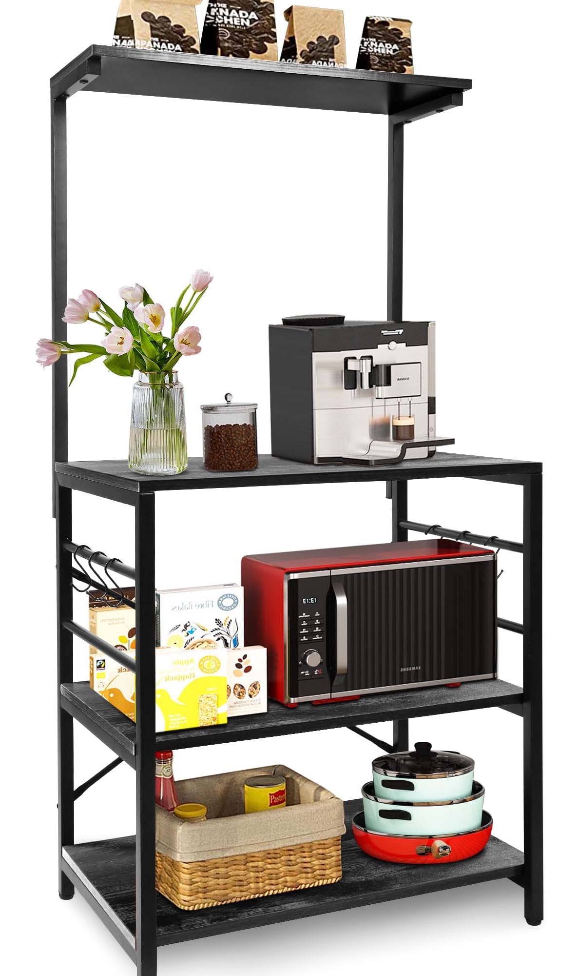 Copedvic 4 Tier Bakers Rack Microwave Stand Coffee Bar Station Kitchen Storage for Small Spaces Black Walmart