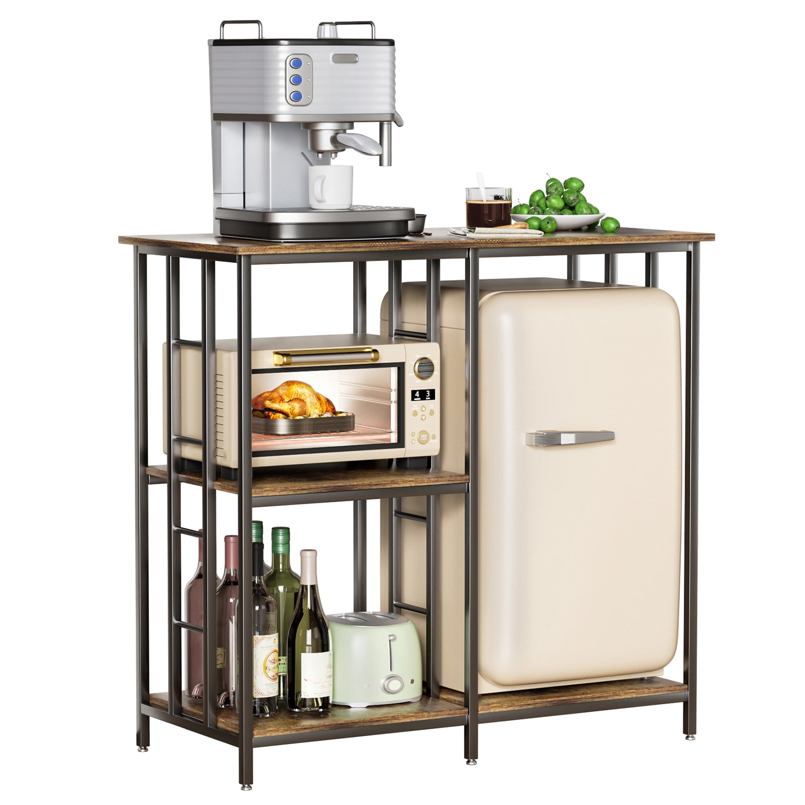 Baellsa 4-Tier Bakers Rack, Microwave Oven Stand Table, Adjustable Shelves Kitchen Storage Rack, Mini Fridge Stand for Kitchen Living Room Office