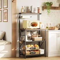 4-Tier Bakers Rack with Reversible Power Outlet, 23.6 Inch Microwave Stand, Kitchen Coffee Bar, with , 6 S Hooks, Rustic Brown