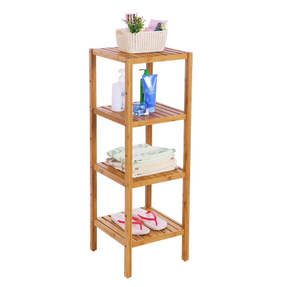 4Tier Bamboo Bathroom Shelf Narrow Shelving Unit Multifunctional