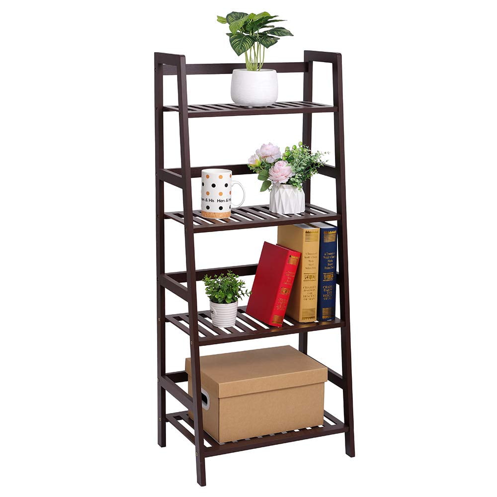 4 Tier Bamboo Ladder Shelf Modern Ladder Bookshelf Leaning Book   4 Tier Bamboo Ladder Shelf Modern Bookshelf Leaning Book Shelves Living Room Bedroom Study Balcony 18 9 W X 12 6 D 45 H Dark Brown 681491f0 3918 4e7d 88e0 7259e19e42a9.d140c8d3ac1284280cef847f8fbc4e65 