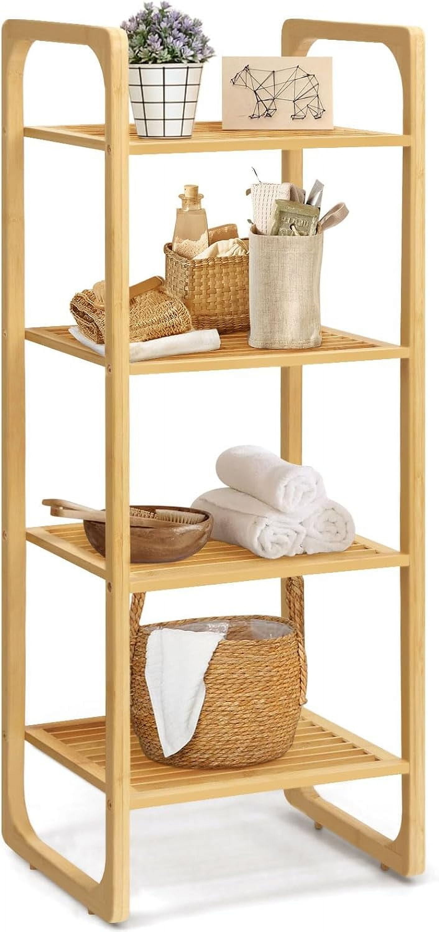 4-Tier Bamboo Shelf,Bathroom Bookshelf Plant Stand, Freestanding ...