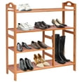 thumbnail image 1 of 4-Tier Bamboo Shoe Rack with Boots Storage, Freestanding Wooden Display Shelf with Handle, Multifunctional Storage Organizer for Bathroom Entryway, Hallway, Living Room Plant Stand, 1 of 8