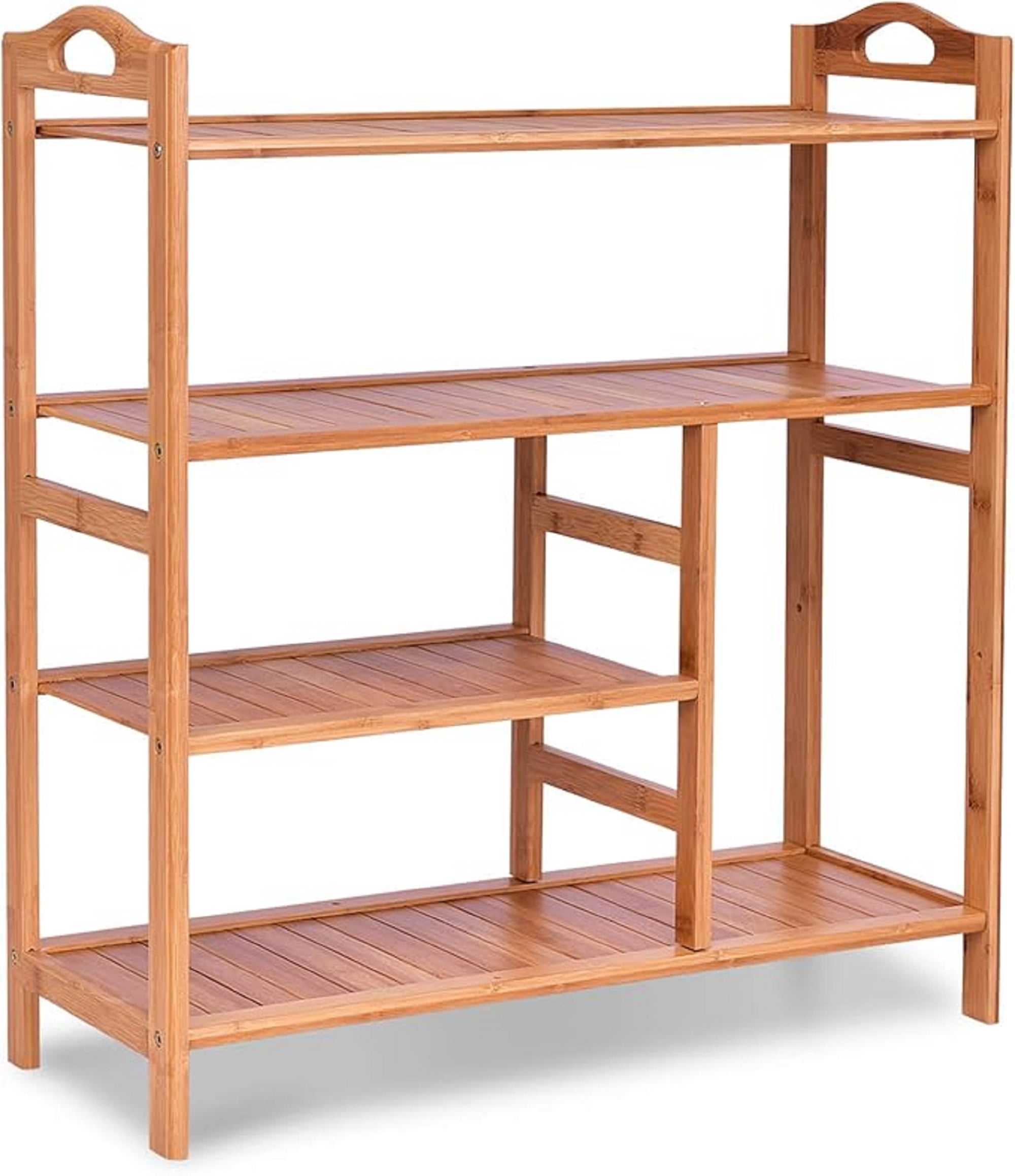 4-Tier Bamboo Shoe Rack with Boots Storage, Freestanding Wooden Display ...