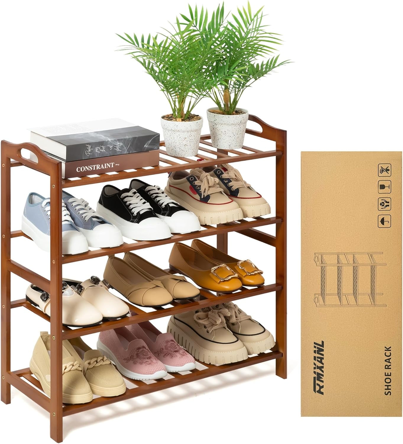 4 Tier Bamboo Shoe Rack, Free Standing Shoes Rack Shoe Shelf Shoe ...