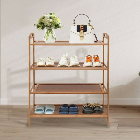 4 Tier Bamboo Shoe Rack Shoe Organizer Free Standing Entryway Shoe Tower Shelf Multi-function Storage Organizer Boots Storage Shelf Home Furniture Modern Bamboo Shoe Shelf Storage Organizer