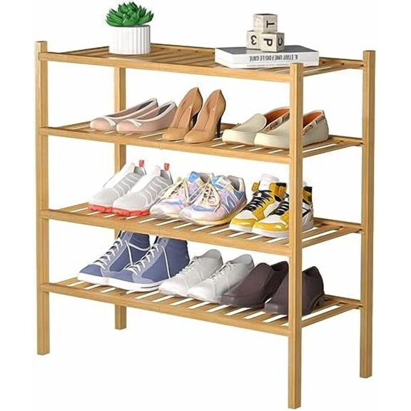 4 Tier Bamboo Shoe Rack for Closet Free Standing Wood Shoe Shelf for Entryway Small Space Stackable 27"x11"x26" (Natural)