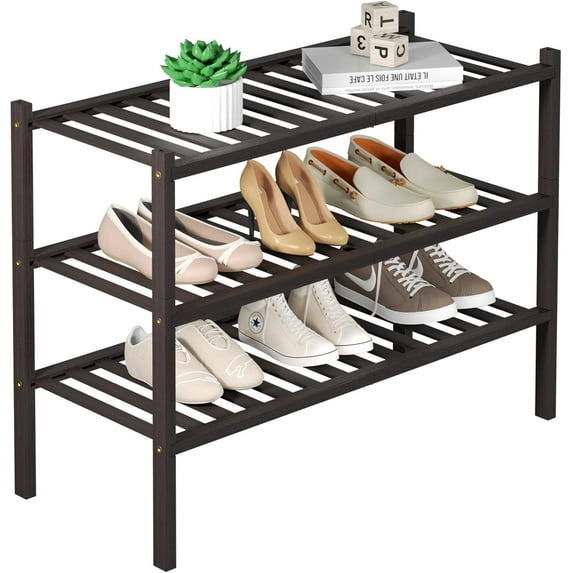 4 Tier Bamboo Shoe Rack for Closet Free Standing Wood Shoe Shelf for ...
