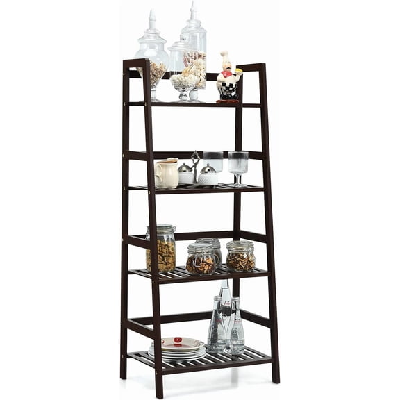 4-Tier Bamboo Stand, Multifunctional Freestanding Rack with Guardrails, Potted Display Shelf for Living Room Balcony (Coffee)
