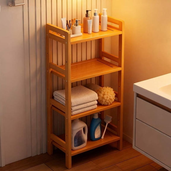 4-Tier Bamboo Storage Shelf, Multifunctional Organizer Rack For Kitchen, Bathroom & Living Room, Durable Space-Saving Unit