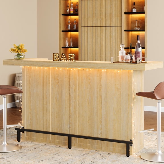 4-Tier Bar Table, 70.9-Inch Large Modern Home Bar Cabinet with Wine Glass Holder and Black Footrest