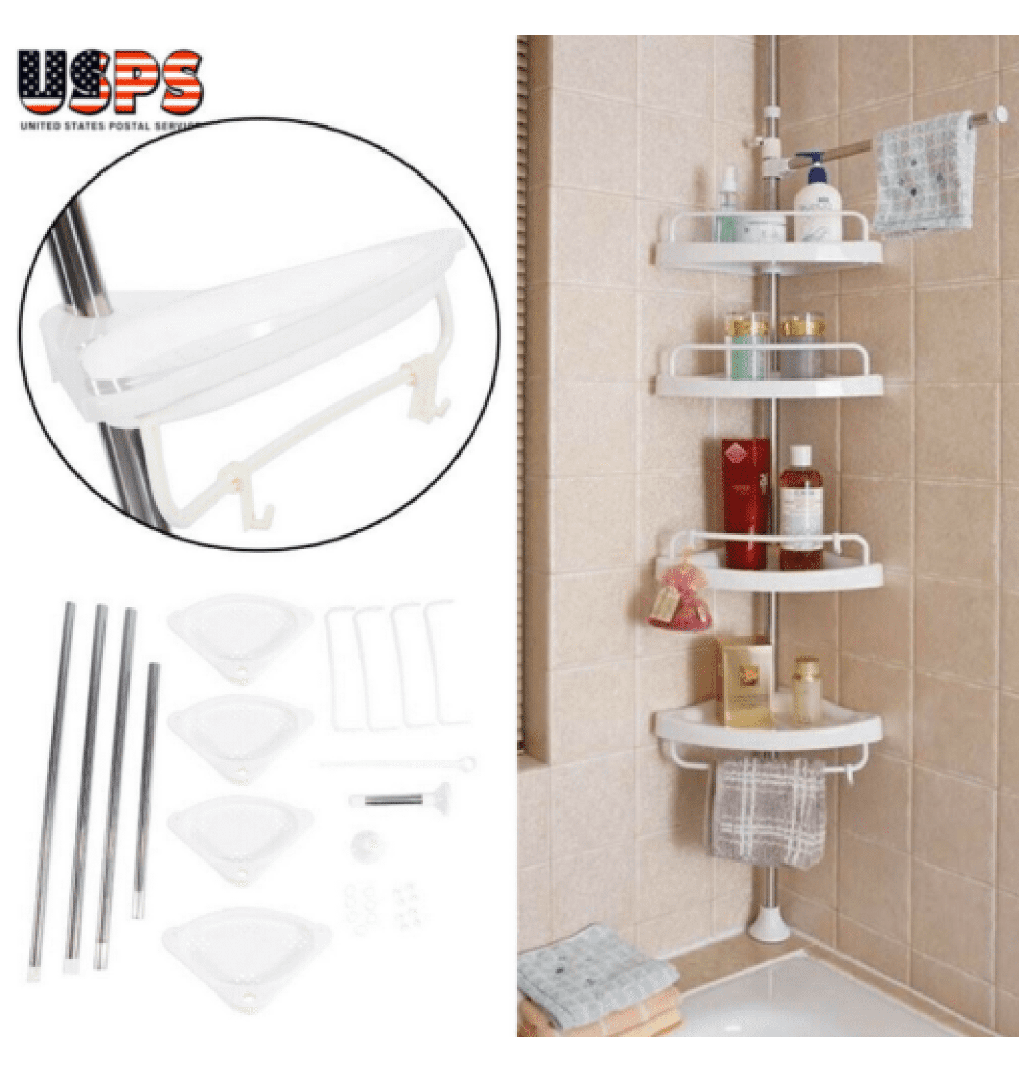 4 Tier Bathroom Corner Shelf Bath Pole Storage Rack Tower Organizer - Walmart.com