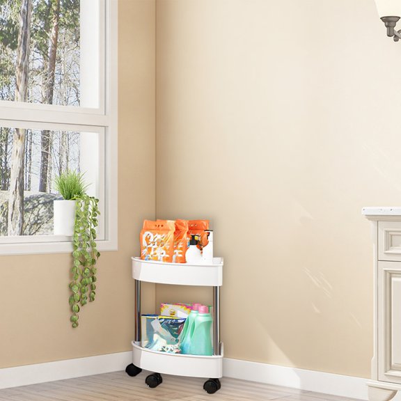 4-Tier Bathroom Corner Shelf Organizer with Removable Rolling Wheels, Adjustable Shower Storage Rack, Space-Saving Drainage Holes Design & Guardrails