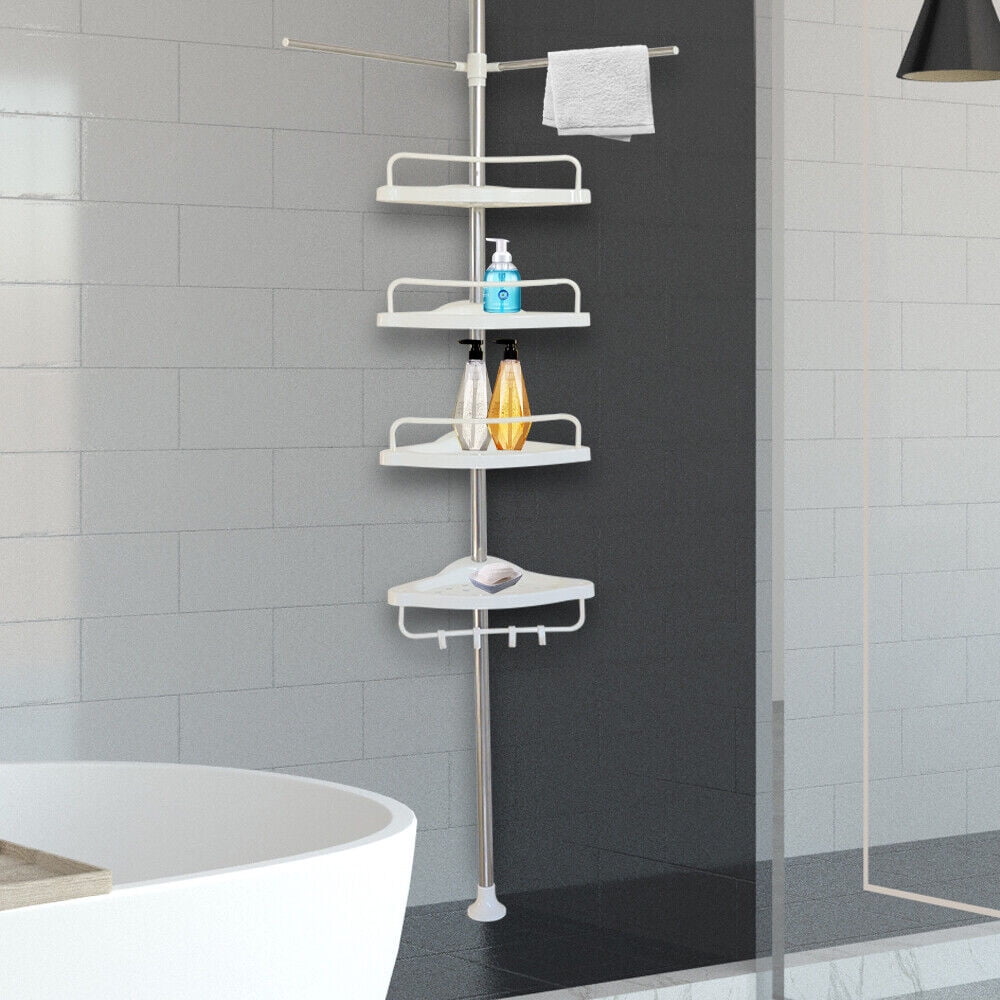 Portable 4 Tier Shower Caddy Corner Tension Pole Adjustable Rust Resistant  White