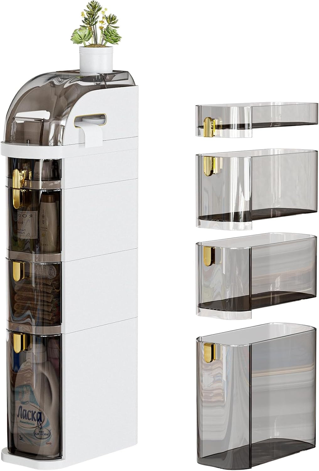 4-Tier Bathroom Organizers and Storage,Plastic Narrow Slim Storage ...
