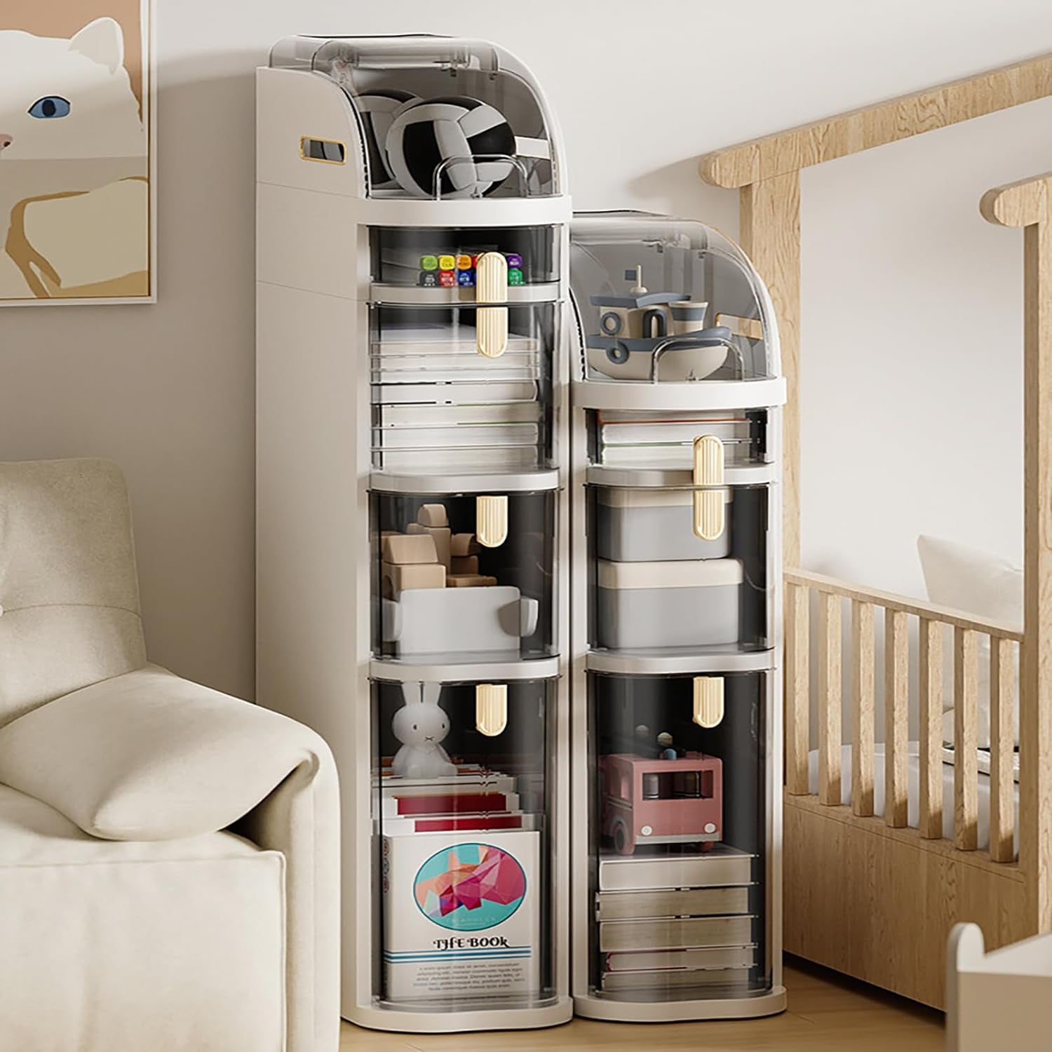 4-Tier Bathroom Storage Cabinet with Wheels, Plastic Narrow Slim ...