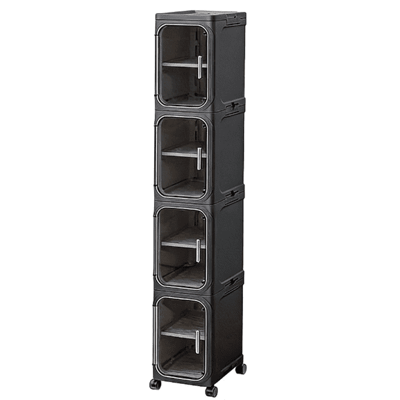 4-Tier Bathroom Storage Cabinet with Wheels, Magnetic Doors, Plastic Slim Bathroom Organizers and Storage for Small Spaces, Kitchen,Black