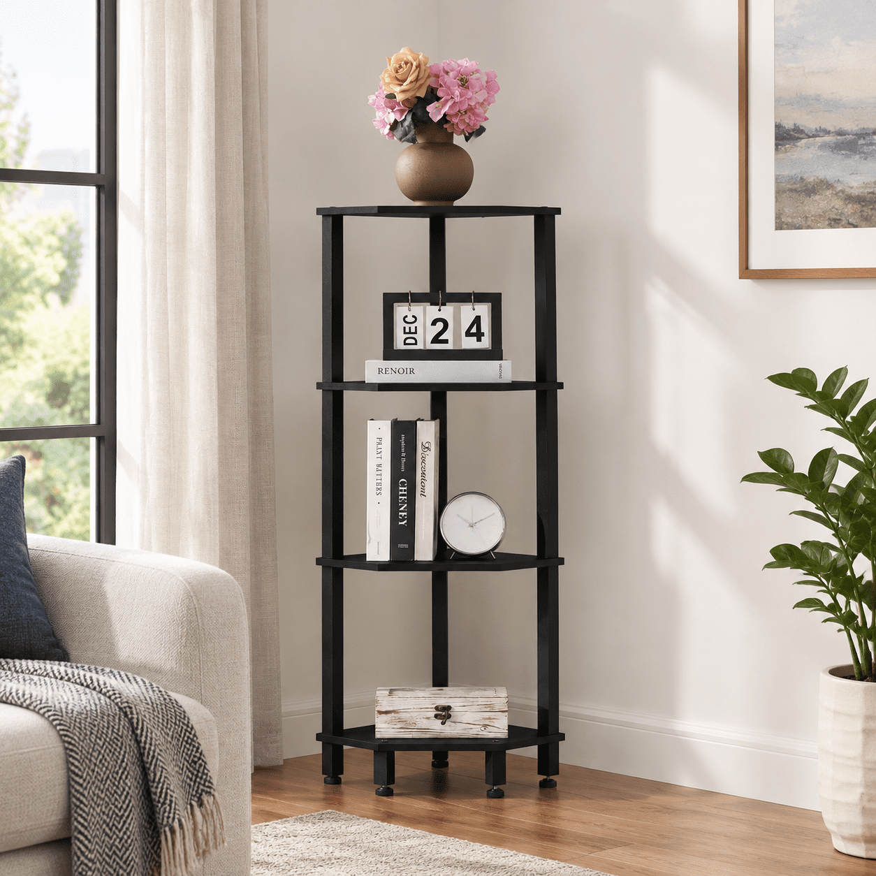 4 Tier Black Corner Shelf Unit, 13.82 x 13.58 x 5.00 Inches, Vertical ...