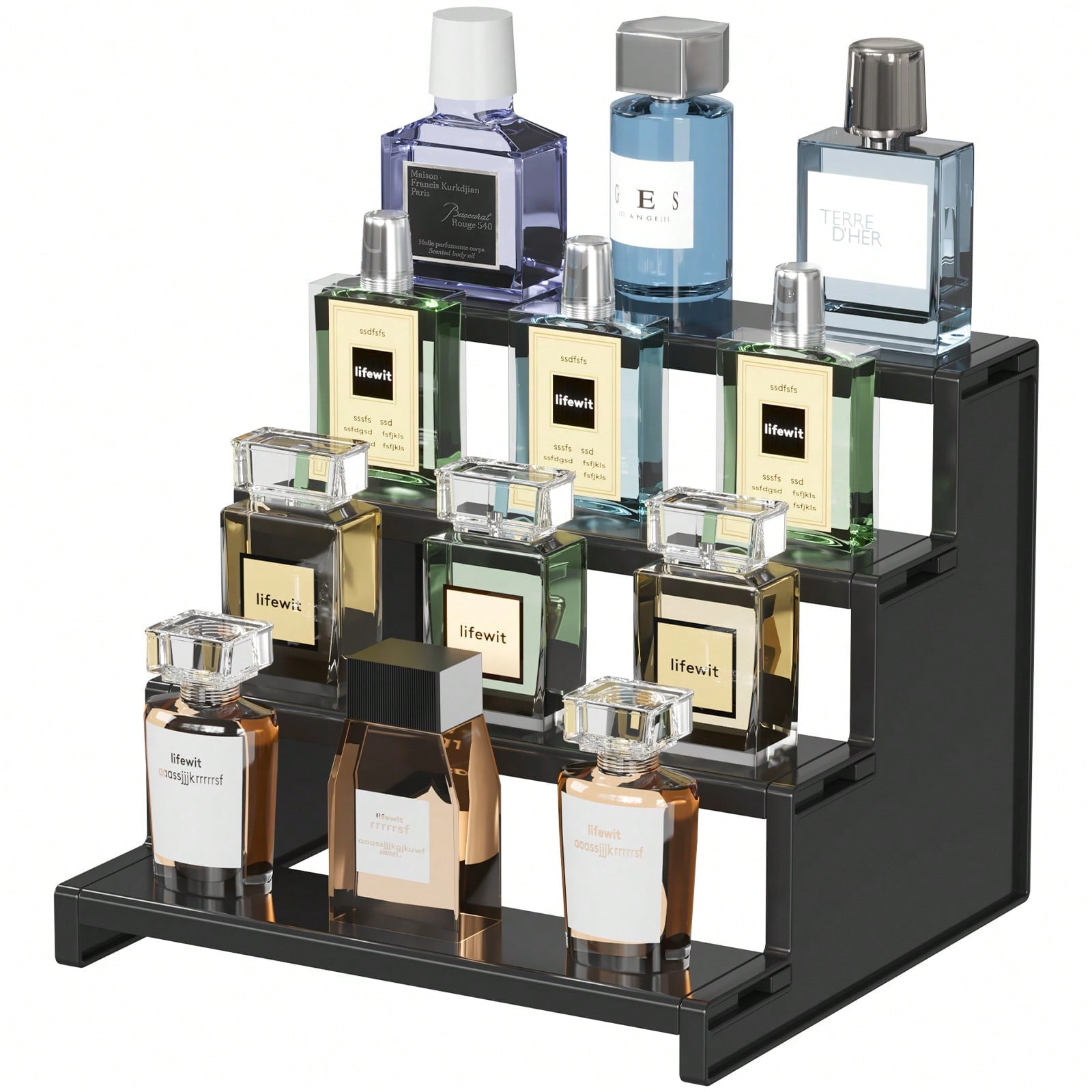 4 Tier Black Display Risers Stand, Plastic Cologne Organizer Perfume ...