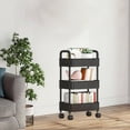 thumbnail image 1 of 4-Tier Black Kitchen Utility Cart with Handles and Wheels, Storage Rack, Rolling Cart, Plastic Multi-Purpose Organizer for Bathroom Living Room Snack Book Toy, Movable Cart, 3-layer, 1 of 6