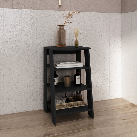 4-Tier Black Ladder Shelf, Each Shelf Load - Bearing, Quick Assembly - Offer Storage in Living Room