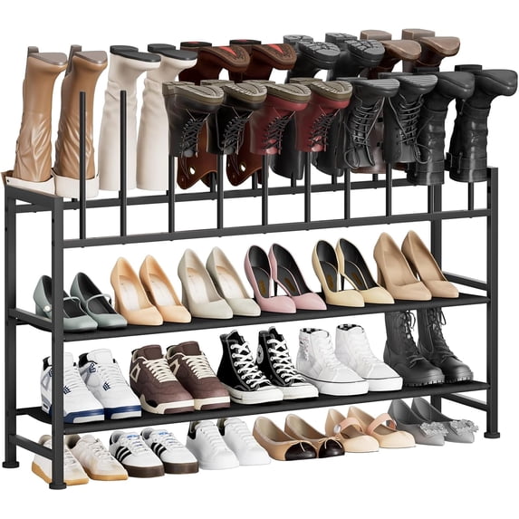 4-Tier Black Metal Boot Storage Rack for Tall Boots, Sneakers, and High ...