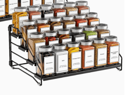 Condinment Racks 4-Tier Black Metal Spice Rack Organizer, Step Shelf Seasoning Storage ...