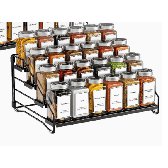 Condiments Rack Shelf 4-Tier Black Metal Spice Rack Organizer, Step Shelf Seasoning Storage ...