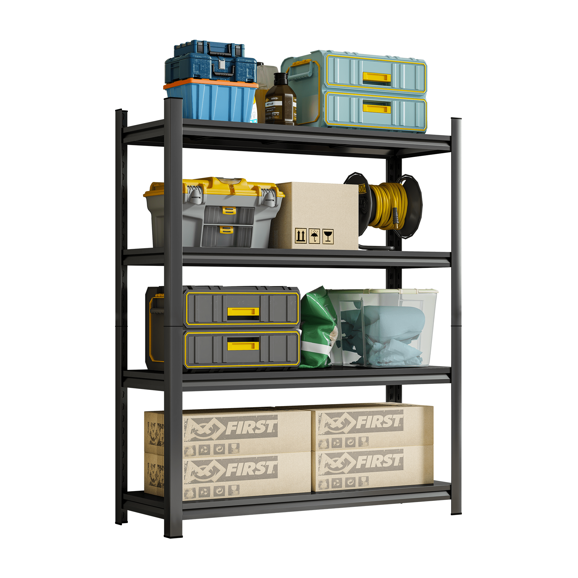 4-Tier Black Vertical Metal Storage Rack, Open Back Unit with Fully Adjustable Shelves for Garage Pantry Warehouse