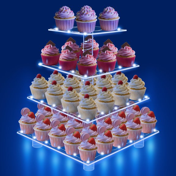 4 Tier Blue Light Square Tiered Dessert Display Stand