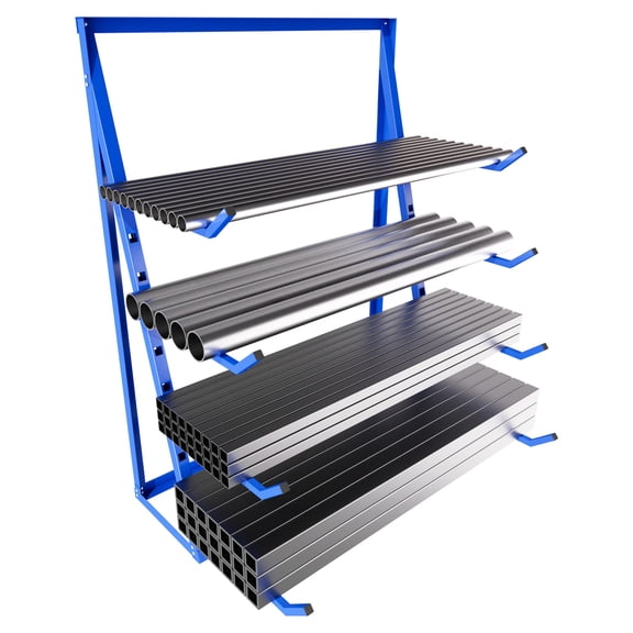 4 Tier Blue Lumber Organizer Rack, 2000lbs Heavy Duty Pipe Storage Rack, 14.5"d x 48.3"w x 61"h Cantilever Shelf for Garage