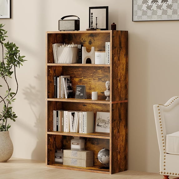 4-Tier Bookcase, 42 Inch Industrial Storage Wall Shelf, Display Shelf for Living room, Bedroom, Retro Brown