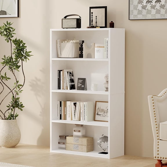 4-Tier Bookcase, 42 Inch Industrial Storage Wall Shelf, Display Shelf for Living room, Bedroom, White