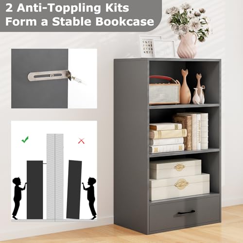 4-Tier Bookcase with Drawer, Wooden Cube Storage Organizer, Modern ...