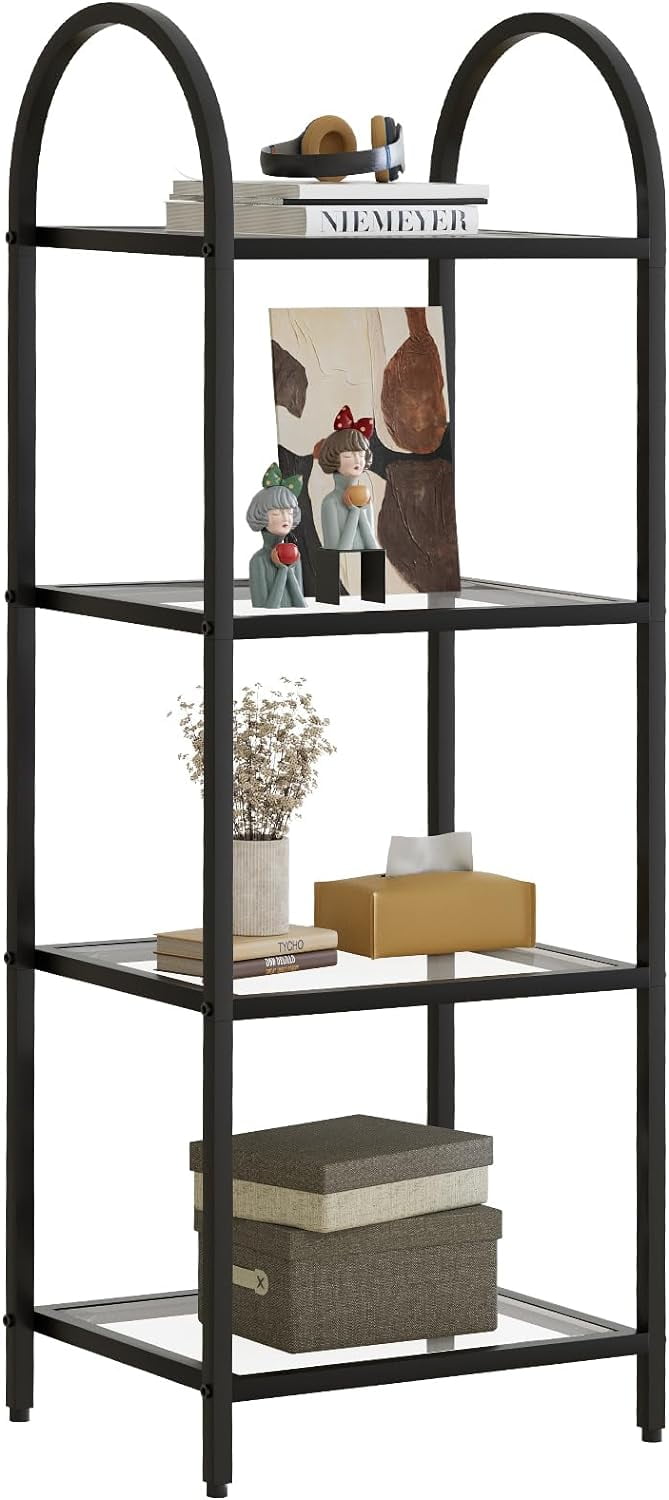 4Tier Bookcase Small Bookshelf Narrow Tempered Glass Bookshelves Slim