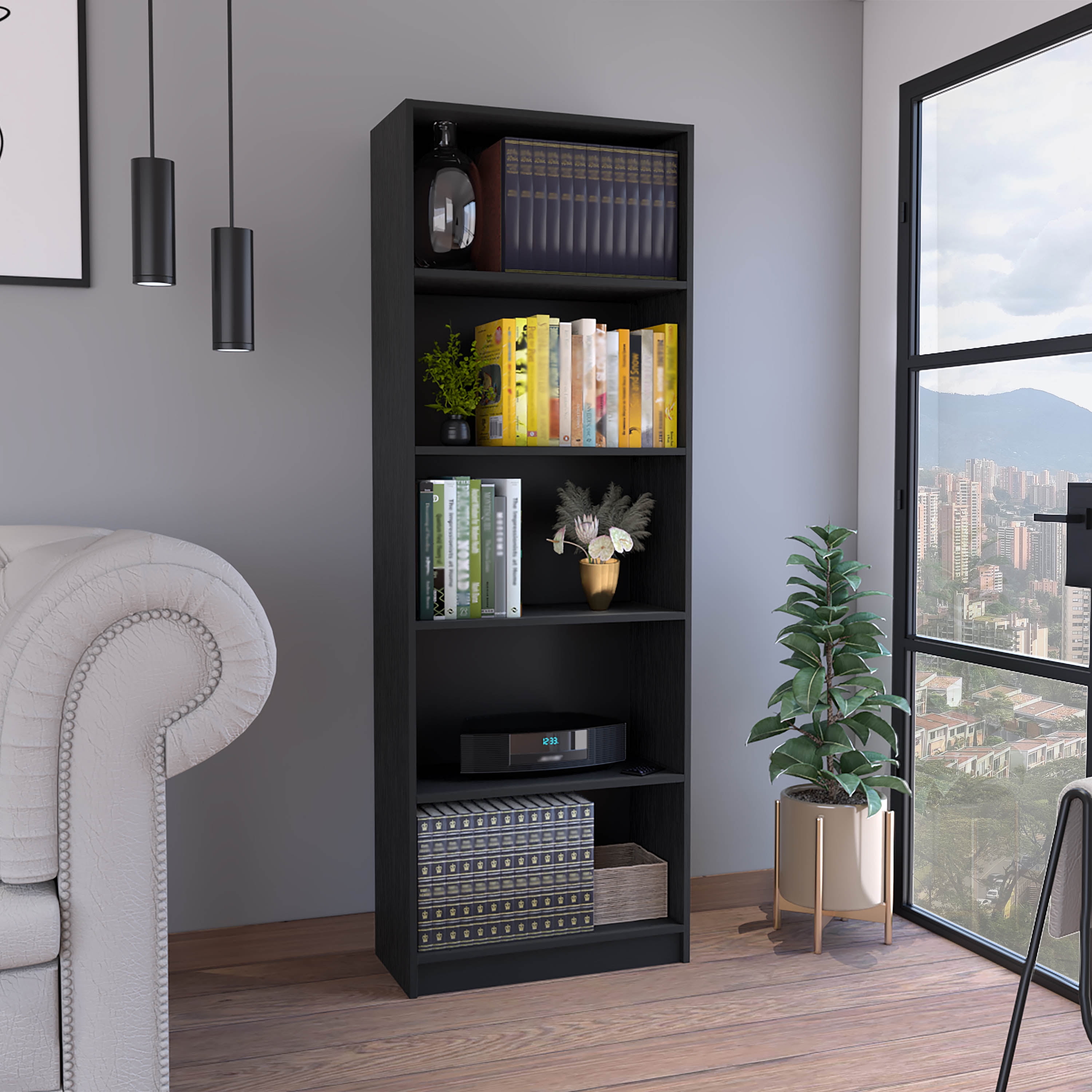 4-Tier Bookcase with Modern Storage for Books and Decor, Black